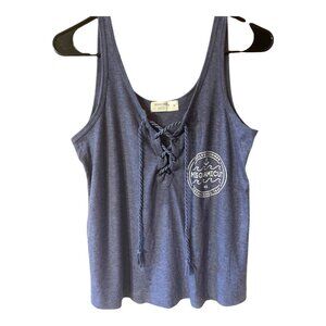 Ocean Drive Blue Lace-Up Tank Top Misquamicut Print Ribbed Finish Sleeveless Med